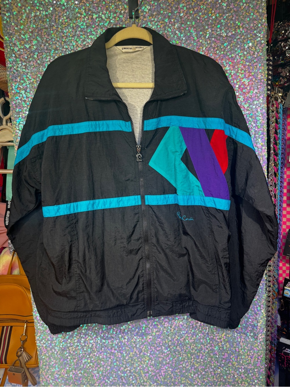 VTG 90’s Pierre Cardin Black Windbreaker with Teal Purple Red